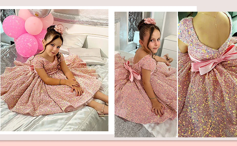 Kurze Pailletten-Festzugskleider für Mädchen