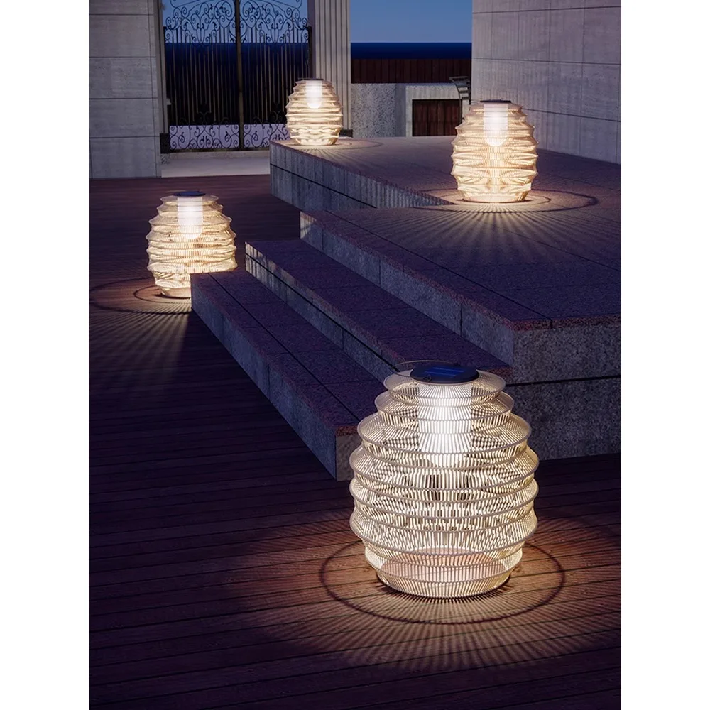 

Solar outdoor courtyard rattan woven floor portable outdoor waterproof lawn villa garden terrace