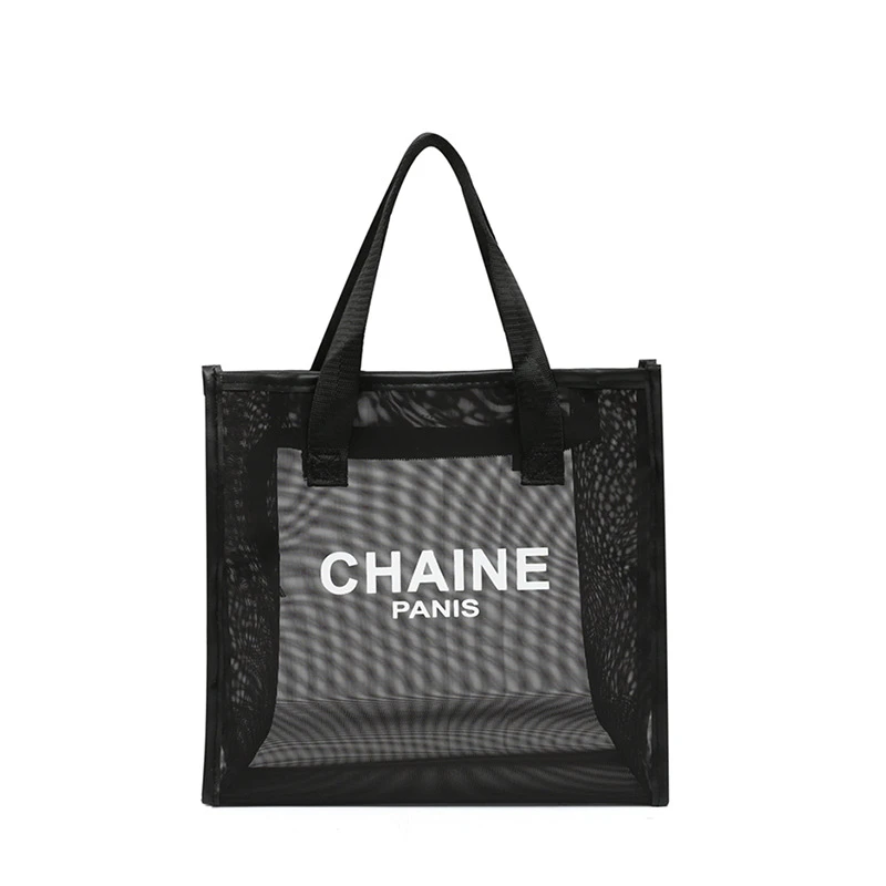 ACELURE Transparent Black Mesh Bag Fashion Letter Mesh Women Shopping Bags Large Capacity Ladies Storage Tote Handbags key wristlet