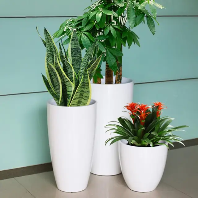28cm Height Deep Flower Pot Imitation Ceramic Resin Monstera Planter Saucer For Indoor Outdoor Plants Home Garden Office Decor 2