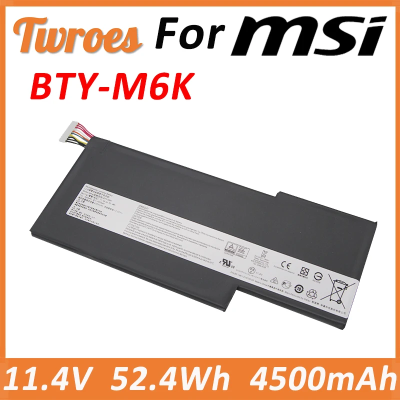 

Laptop Battery BTY-M6K 11.4V 52.4Wh For MSI MS-17B4 MS-16K3 GF63 Thin 8RD 8RD-031TH 8RC GF75 Thin 3RD 8RC 9SC GF65 Thin 9SE/SX