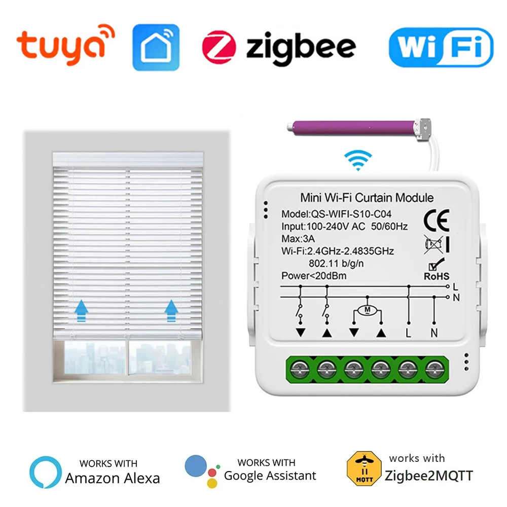 Tuya Zigbee Wifi Módulo Cortinas Inteligentes Persianas de Rolo Interruptor do Obturador Casa Inteligente Motor Elétrico para Alexa e Google
