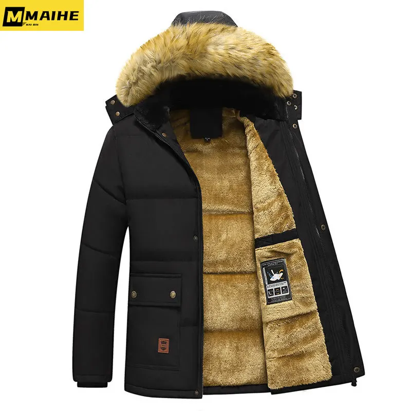 

Thick Warm Winter Parka Men Fleece Hooded Men Outdoor Winter Jacket Coat Military Cargo Jackets Mens Plus Size Velvet Warm Coat
