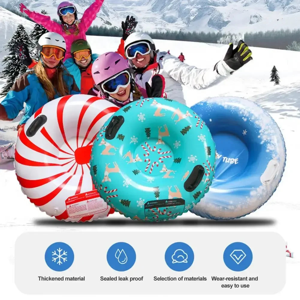 Ski Ring Inflatable PVC Sledding Tube Thicken Snow Tubing Winter Snow Tube with Handle Racer Durable Sled Board