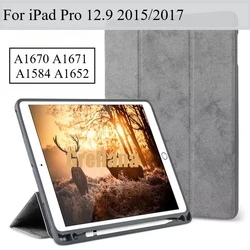 Deluxe Pencil Holder Smart Stand & Sleep Tablet Cover for 2015 Pro 12.9 1st (For iPad 12.9 Gray)