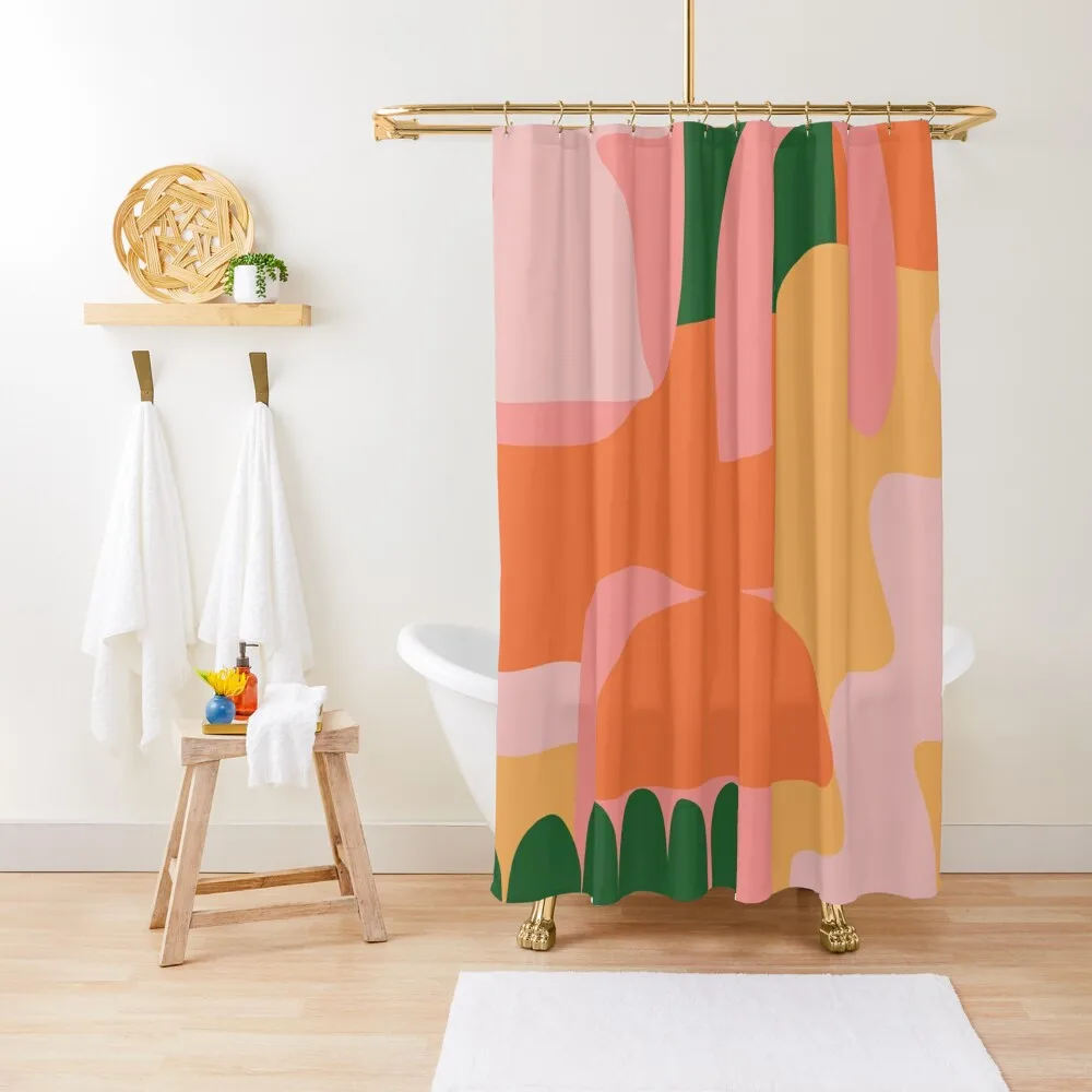 

Maximalist Abstract Shapes Collage in Citrus Green, Orange, and Yellow Shower Curtain Bathroom Curtain Box