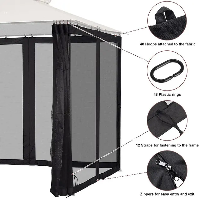 Outdoor Gazebo Mosquito Netting Universal Replacement Canopy Net Screen