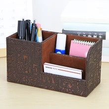 

Pu Leather Desktop Organizer Pen Remote Control Phone And Tv Holder Desk Storage Box Office Home Stationery