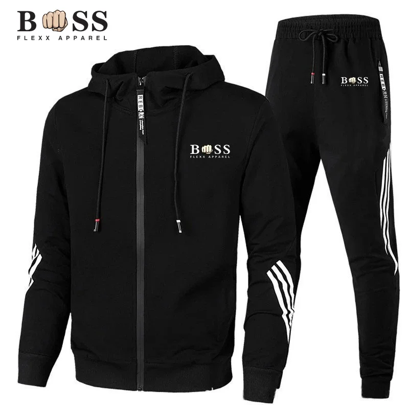 2023 Autumn New Fashion Sports Brand Set Men's Zip Hoodie+Pants Casual Fitness Jogging Sportswear Set