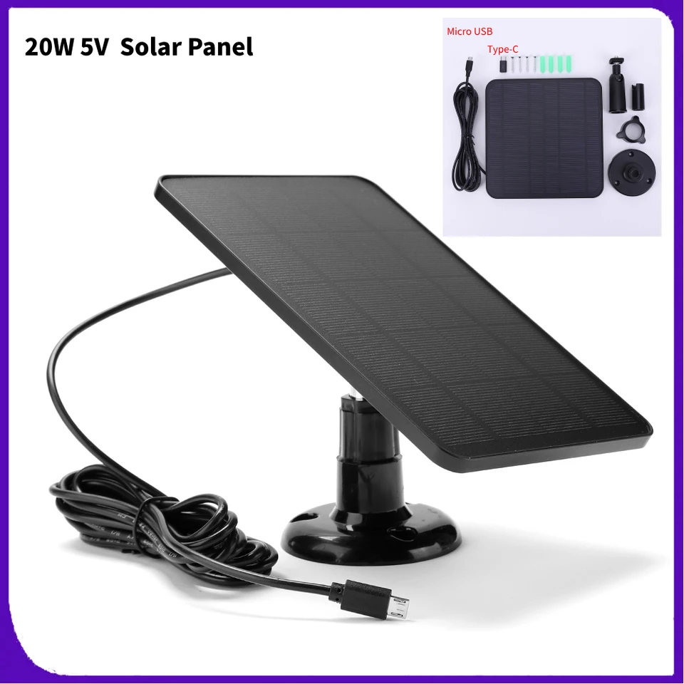 Pannello solare per telecamera di sicurezza, 5 W con porta Micro-USB e