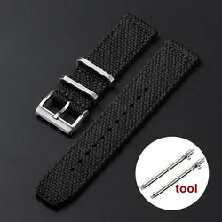 Breathable Woven Linen Nylon Watch Strap - Premium Cotton Fabric Band - 22mm (Black)