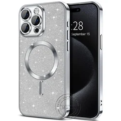 Sparkling Glitter Bumper Case with Wireless Charging - iPhone 15 (Bling Silver)