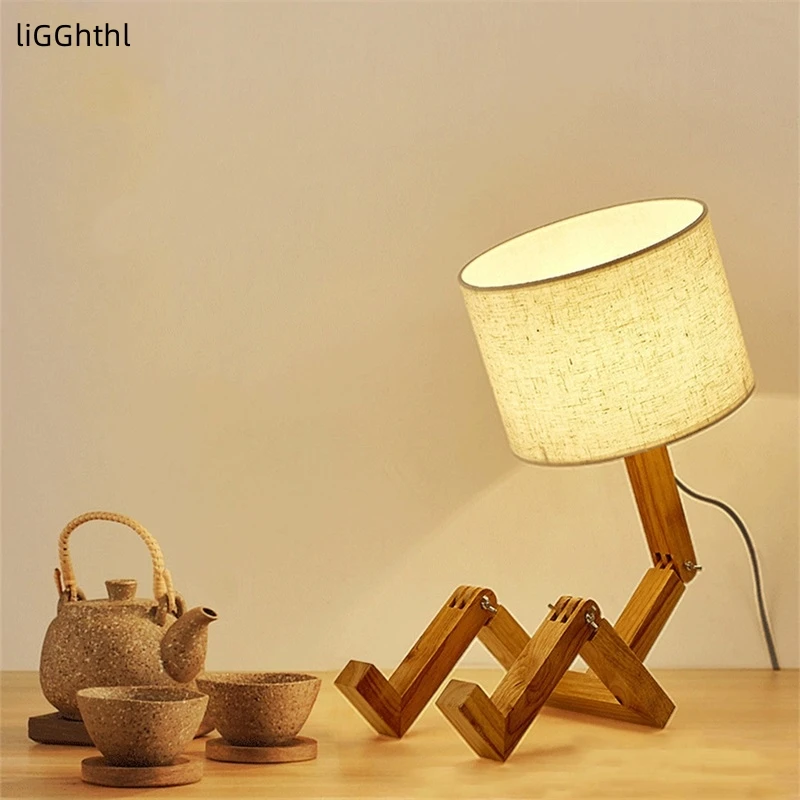

Creative Wooden Humanoid LED Table Lamp Nordic Decorative Table Lamp Suitable For Family Bedroom Study Living Room