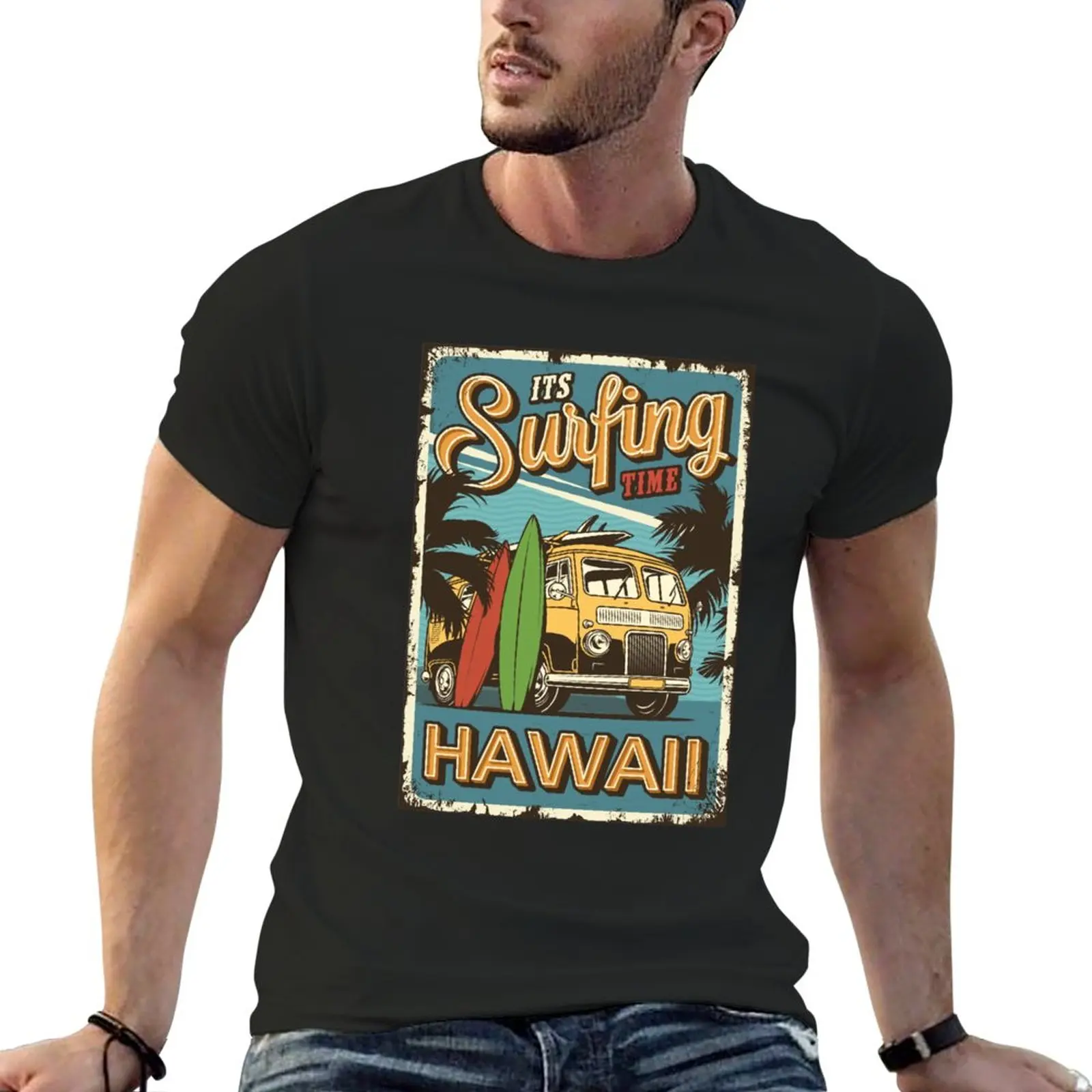 

New SURFING HAWAII TIME T-Shirt sweat shirts vintage t shirt Blouse Tee shirt mens champion t shirts