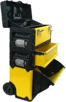 Tool Box on Wheels - Stackable 3-in-1 Chest for Workshops and Craft Rooms - Foldable Comfort Handle and Latches by Stalwart (Bla 2