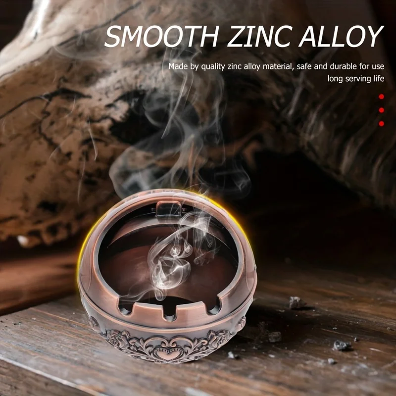 Metal Ashtray 1pc Ashtray Smoking Windproof Vintage Lid ornament Retro Cigarette Gadgets Indoor Outdoor Ashtrays Family Bar