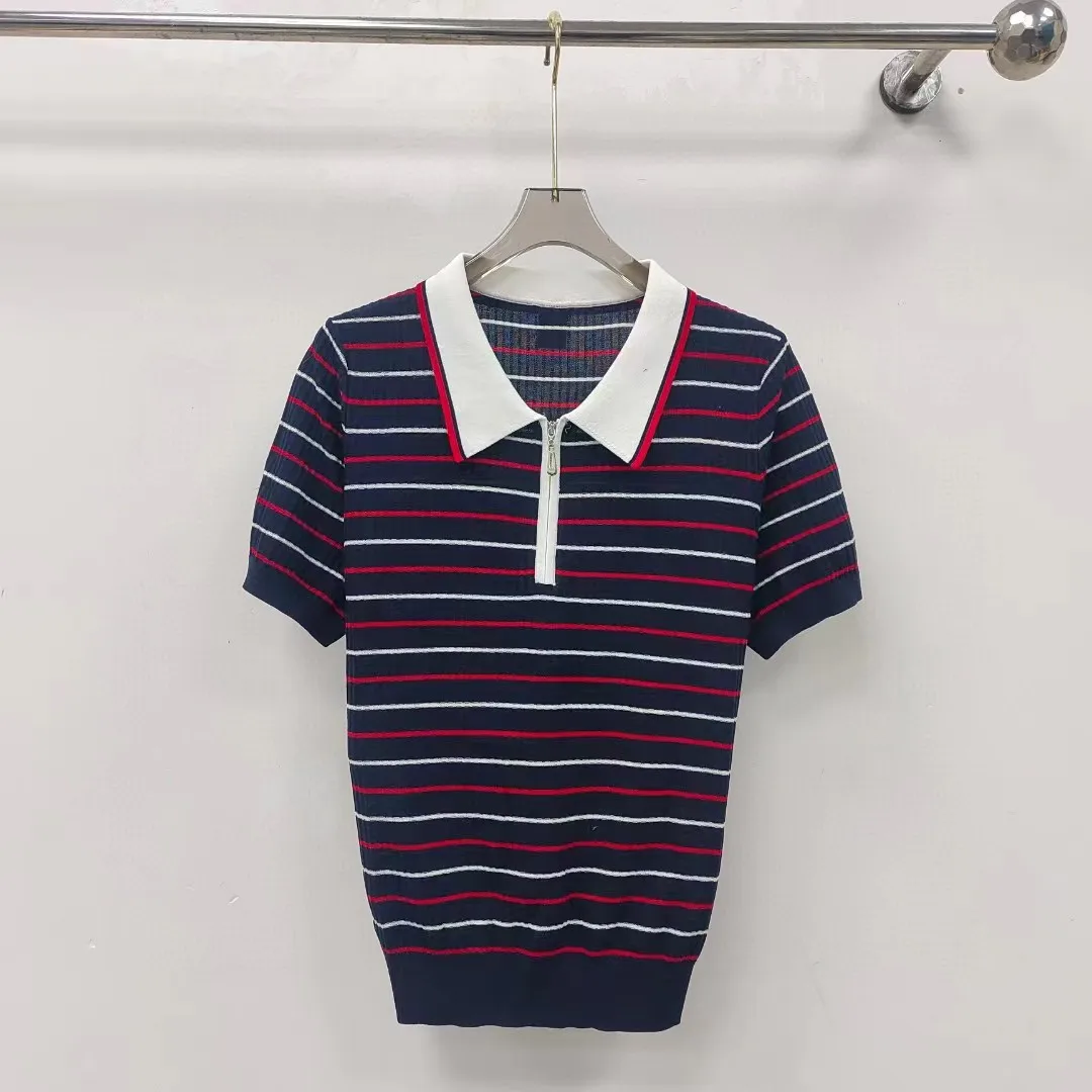 

Early Spring New Women's T-shirt Striped Polo Top