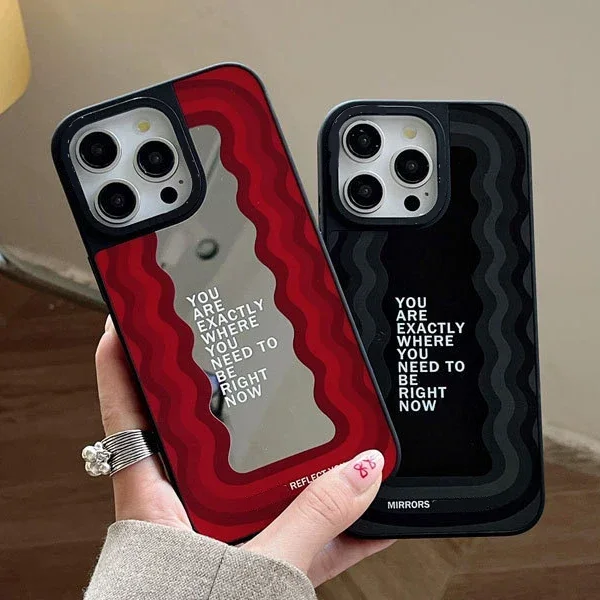 Mirror Surface Wave Black Red Phone Case Cover for IPhone 11 12 13 14 15 Pro Max Case for IPhone 15 Pro Max