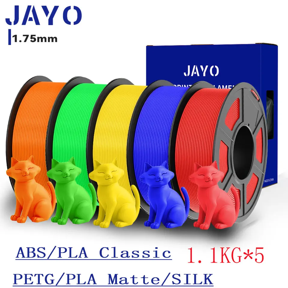 JAYO 3Dプリンターシルクフィラメントバンドル シルクPLAフィラメント 1.75mm 寸法精度+/- 0.02mm きれいに巻かれたフィラメント 4パック シルクフィラメント 合 JAYO Silk 1.1KG*5 Rolls 3D Printing Filament Bundle