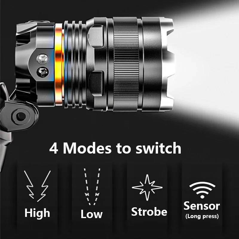 고출력 LED 센서 헤드램프, 다기능 USB 충전식 줌 헤드라이트, 야외 캠핑 휴대용 낚시 랜턴, XHP50