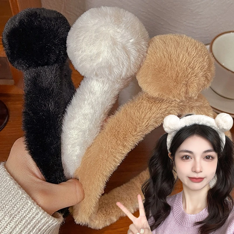 Cute Brown Bear Ears Fascia Per Capelli Dress Up And Play Women Fashion Animal Ears Winter Plush Hair Bagns Hoops Accessori Per Capelli