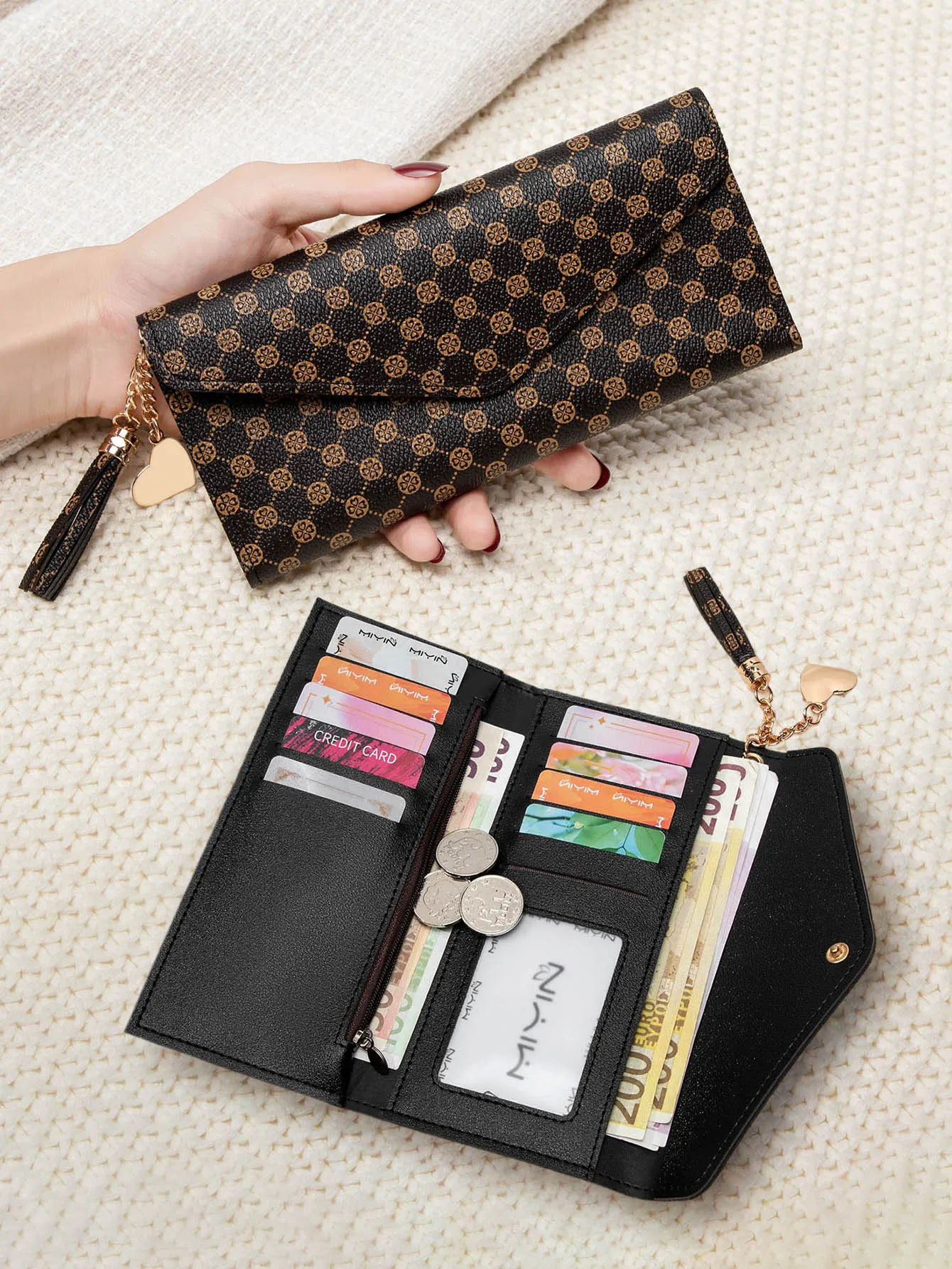 Ladies retro card holder wallet new print pu leather long wallet