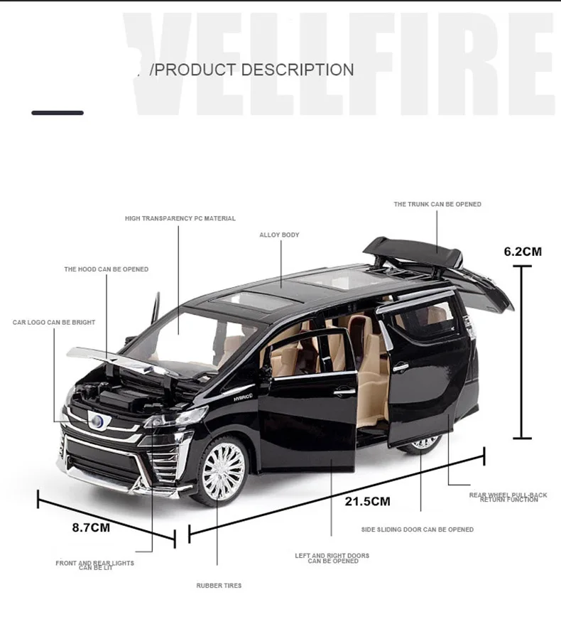 1:24 Toyota VELLFIRE MPV Alloy Car Model Diecast Toy Vehicles