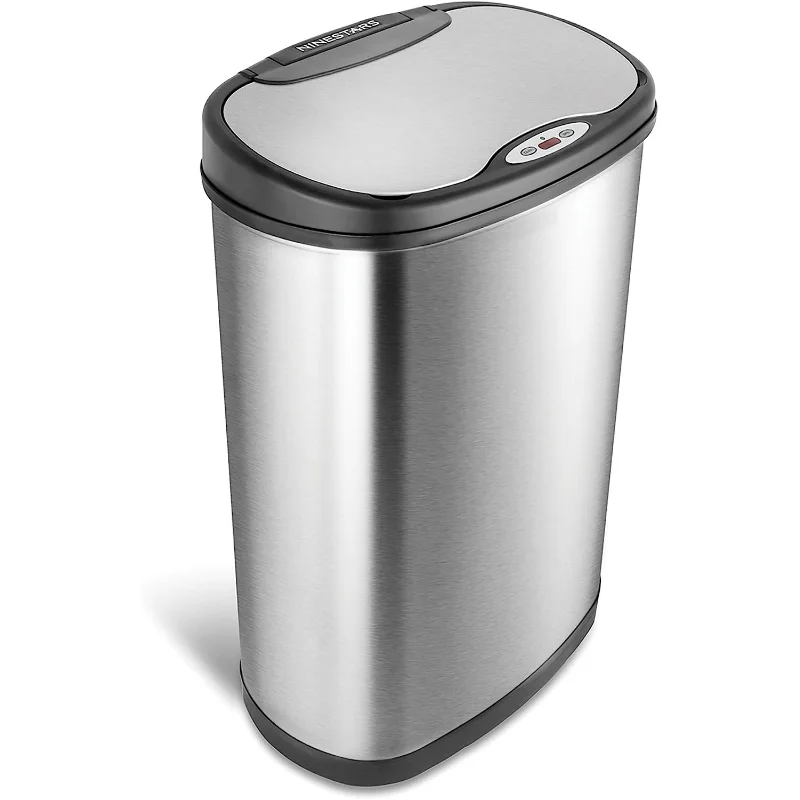 

Automatic Touchless Motion Sensor Oval Trash Can with Black Top, 13 gallon/50 L, Stainless Steel