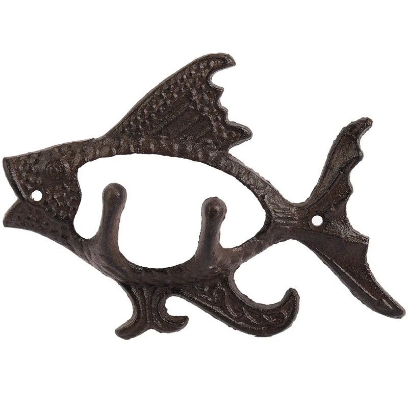 

3X Fish With Two Hooks Ocean Series Cast Iron Wall Hook Wall Mount Towel Hanger Hook For Hat, Key, Coats