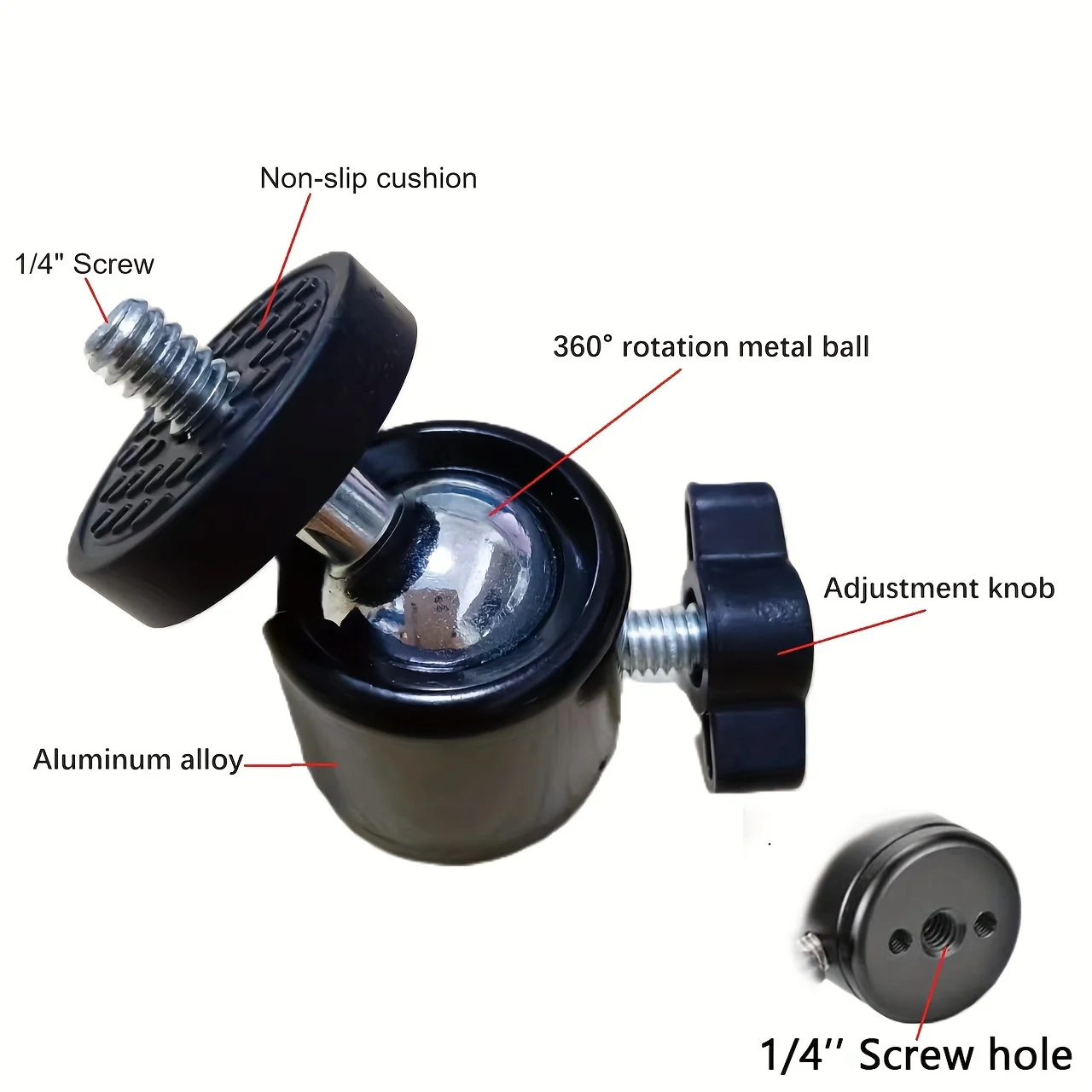 1/4" Tripod Ball Head 360 Degree Rotating Ballhead Mini For Camera Tripod Stand Bracket Screw