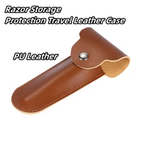 Manual Double Edge Safety Razor Protective Cover PU Leather Razor Case Travel  Portable Razor Holder Case 1
