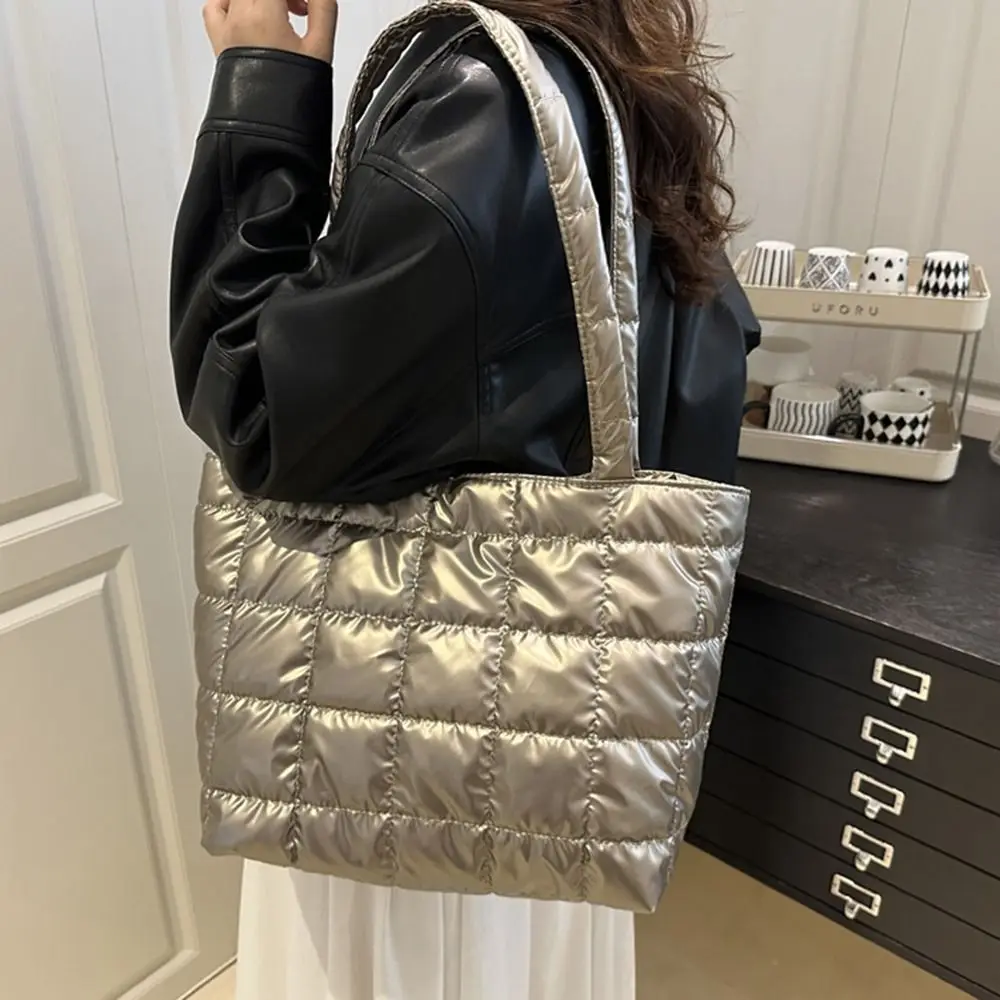 Mode Einfarbig Schulter Taschen Große Kapazität Unten Baumwolle Gepolsterte Frauen Handtaschen Unterarm Taschen Frauen Mädchen – Detail 11