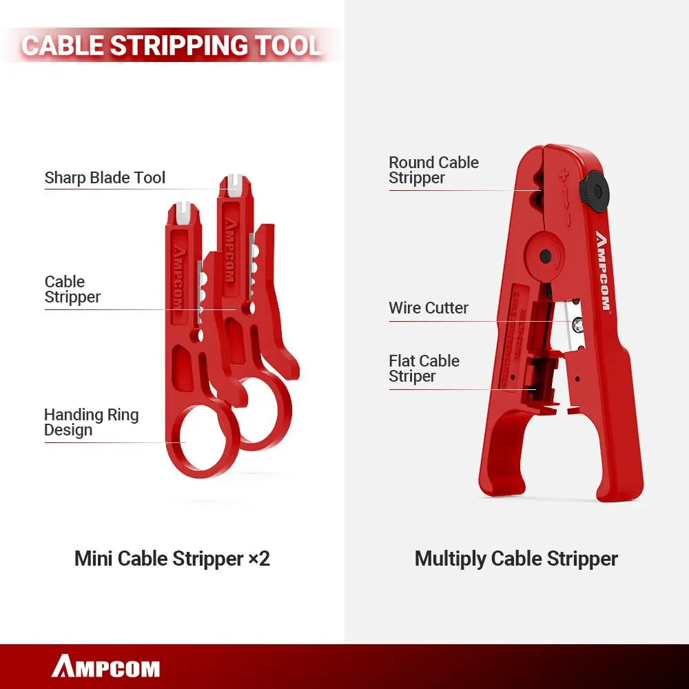 AMPCOM RJ45 크림퍼 랜 테스터 도구 세트, 이더넷 케이블 스트리퍼 펀치 다운 도구, RJ 45 RJ11 커넥터, 12 인 1 케이블 수리 세트
