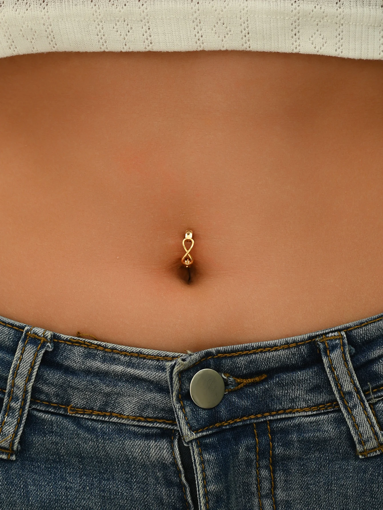 Ladies Navel Ring Exquisite Synthetic Zircon Leaves Perforated Fashion Jewelry