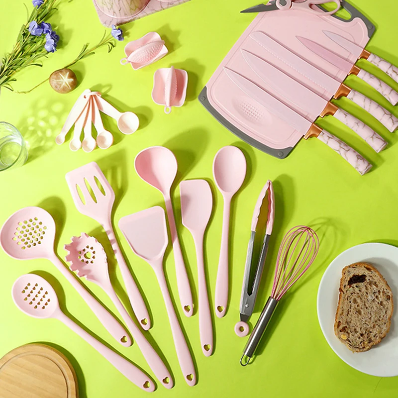 25PCS Silicone Kitchenware Non-Stick Cookware Kitchen Utensils Set Spatula Shovel Egg Beaters Wooden Handle Cooking Tool Set