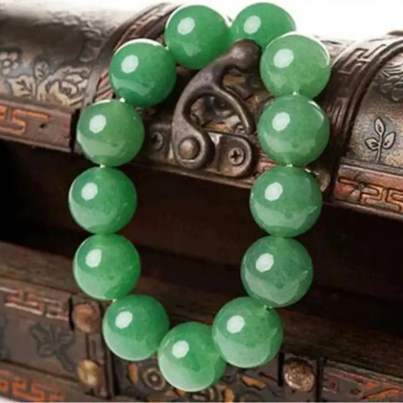 

Браслет из натурального зеленого нефрита для мужчин и женщин, эластичное украшение из исцеляющих драгоценных камней 18 мм, бусины из авантюрина и нефрита