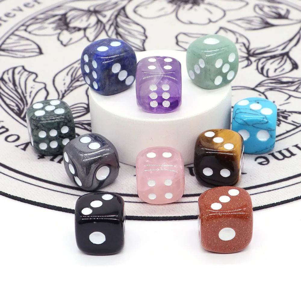 15MM D6 Dice Toy Number Game Natural Crystal Stone Amethyst Rose Quartz Sieve Party Magic Props Board Gag Novelty Room Decor