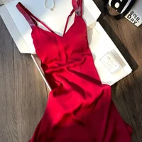 Sexy Summer New Ice Silk V-neck Strap Women's Nightgown Pure Desire Sensual Home Clothes High-grade Sensation Sleep Dress - Image 3