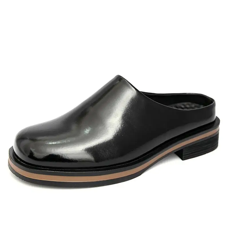 Luxury Leather Platform Men's Half Slippers British Street Style Men Casual Slippers Outdoor Dress Men's Shoes Fashion Sandals