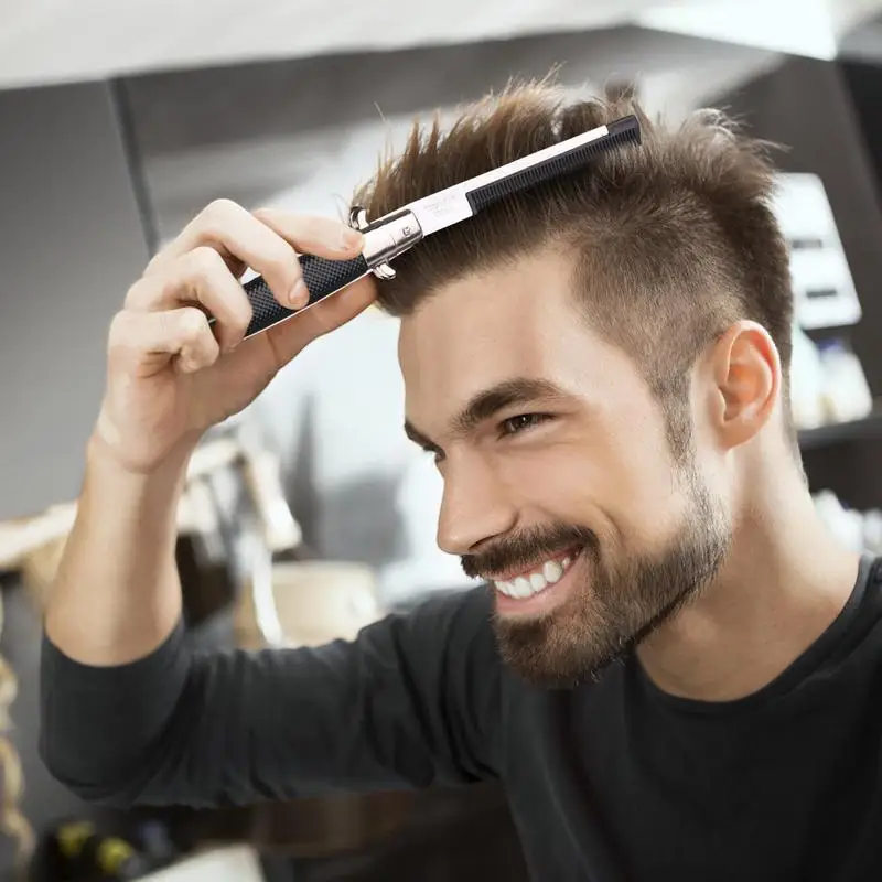Switch blade comb automatic push button folding barber comb portable metal spring jump brush mens pocket salon beauty tool