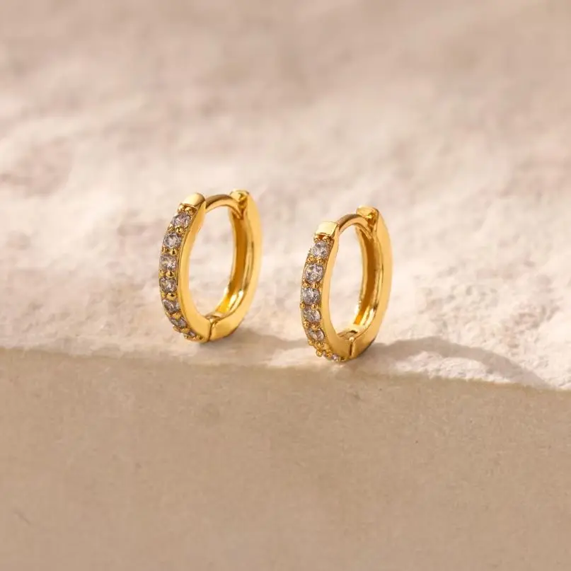 Cubic Zirconic Hoop Earrings Women Gold Stainless Steel