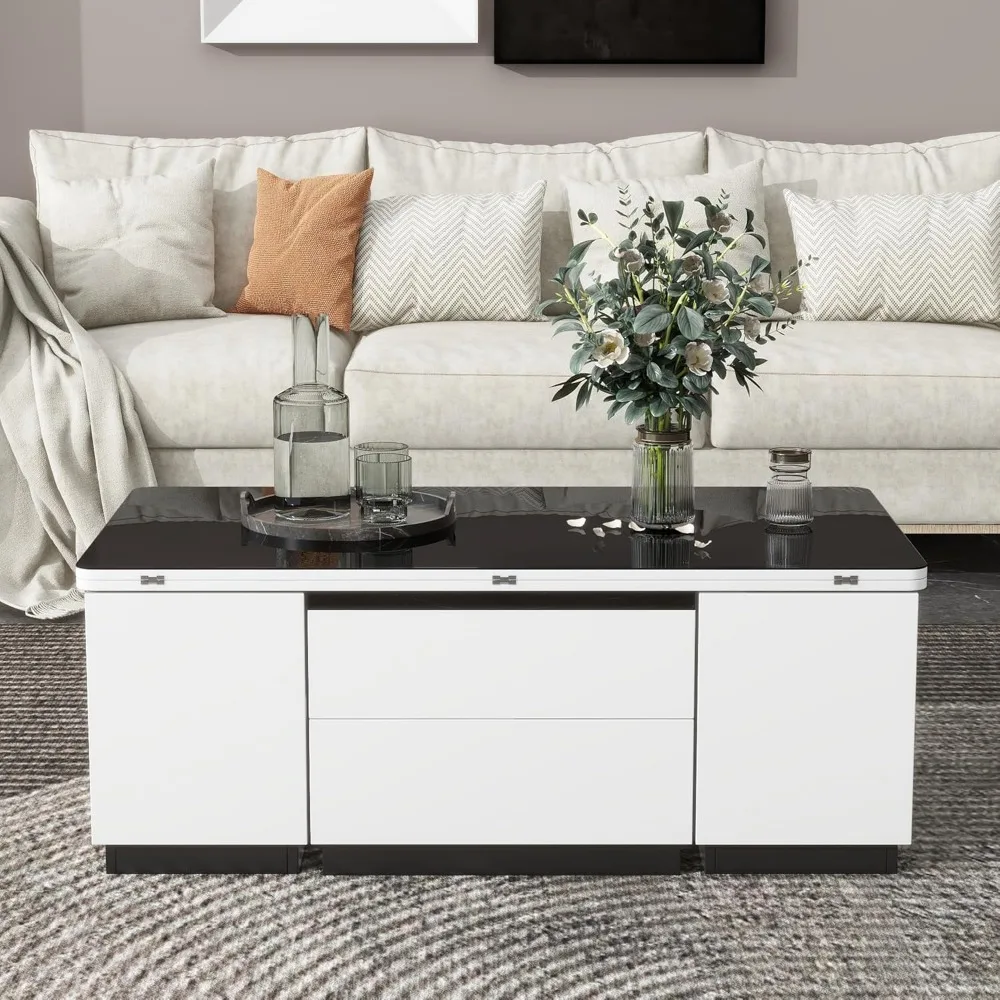Modern White Lifting Glass Coffee Table, Multifunctional Table with Drawers and Storage 6