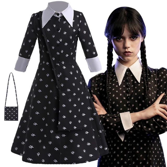 Wednesday Addams Girls Costume Long Sleeve Dress, XL