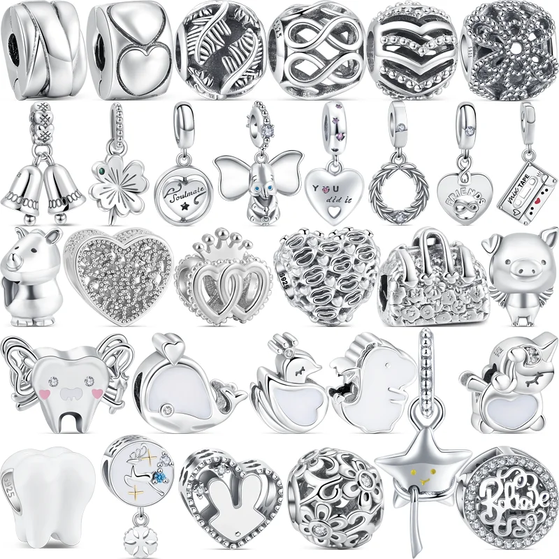 Original Design Silver Cute Animal Hearts Eternal Infinity Crown Fine Beads Fit Pandora Charms Bracelet Women 925 Silver Jewelry