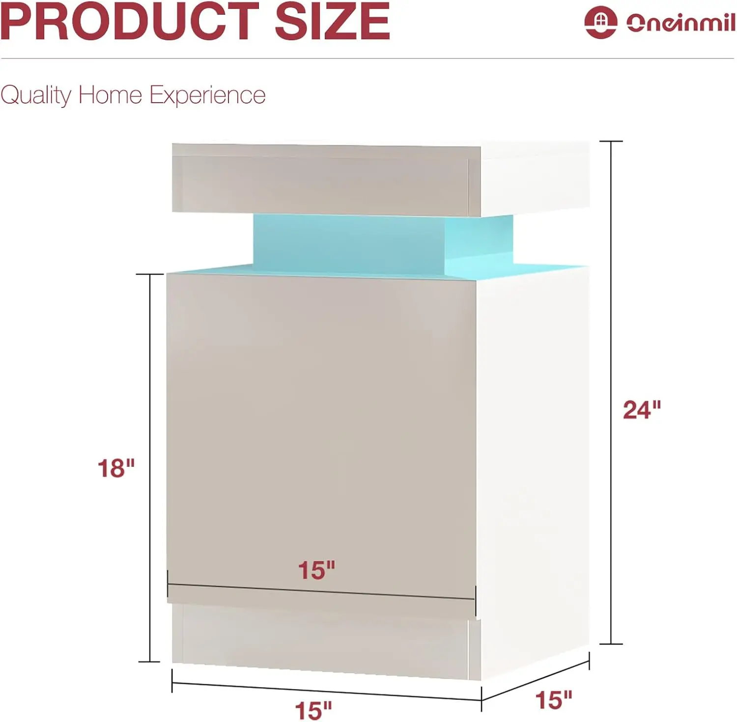 Nightstand Set of 2 with LED Lights, Night Stand with Storage Cabinet for Bedroom, Bedside Table with LED, White