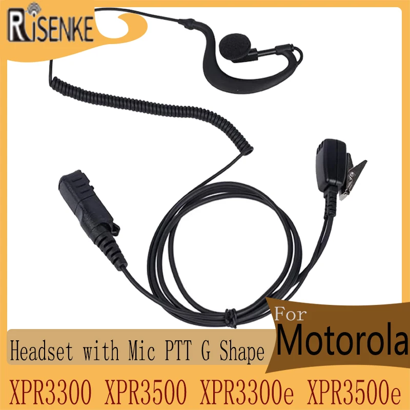 RISENKE-2-Way Radio Headset with Mic, for Motorola XPR3300, XPR3500, XPR3300e, XPR3500e, Walkie Talkie, PTT, G Shape Headphone