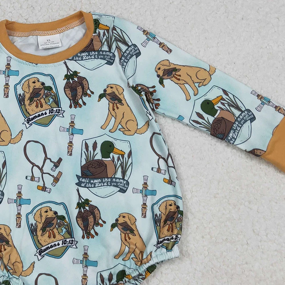  소년 사냥 롬퍼 긴 소매 오리 개 프린트 용  소년 롬퍼 의상