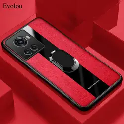 Premium Plexiglass PU Leather Phone Case with Magnetic Metal Ring Stand Holder - Shockproof Protection Cover for oneplus ace 5 (RED)