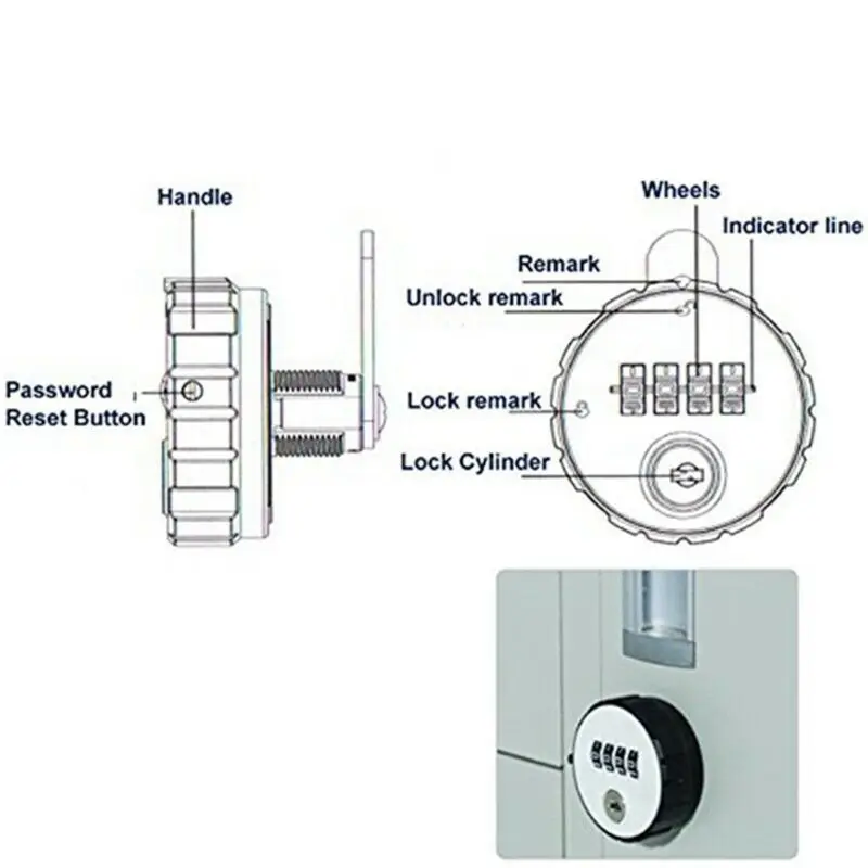 Combination Cabinet Cam Lock 4 Digital Round Padlock with Key Drawer Door Gym School Locker with Key Reset for Drop Shipping