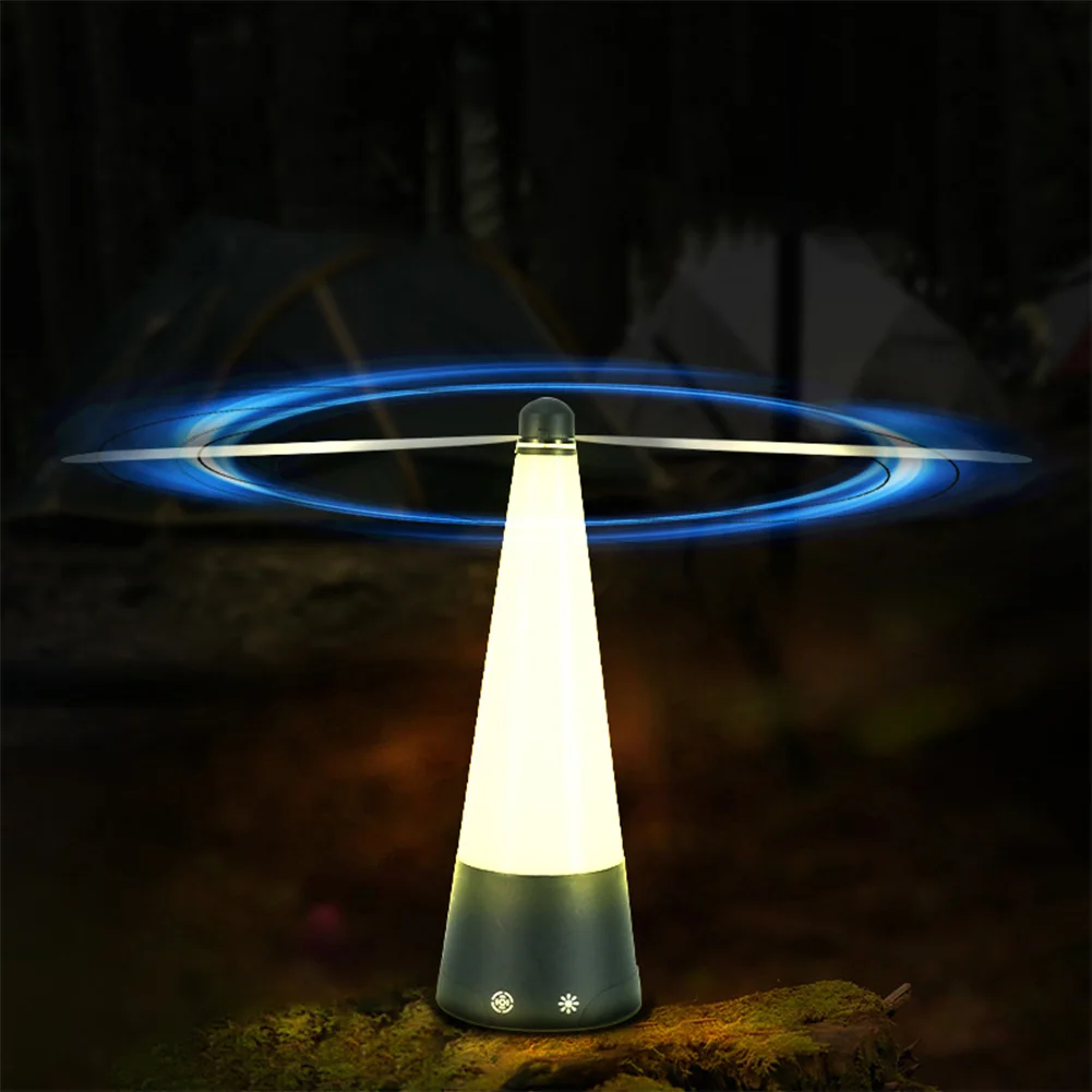 Fly Fan for Tables with Holographic Blades Outdoor Fly Spinner LED Light Food Spinning Fan for BBQ Picnic Parties Outdoor Dinner
